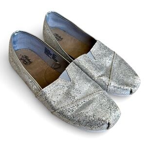 Faded Glory Glitter Slip On Loafer Flats Sparkle Casual Shoes Silver 8